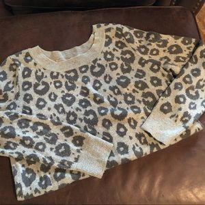 Gray Leopard GAP Sweater w/ Button Neck Detail